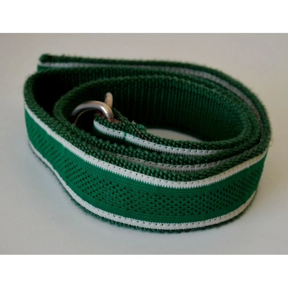 Y2K Abercrombie A92 Belt Canvas Cotton Web Kelly Green White  D-Ring Adjustable